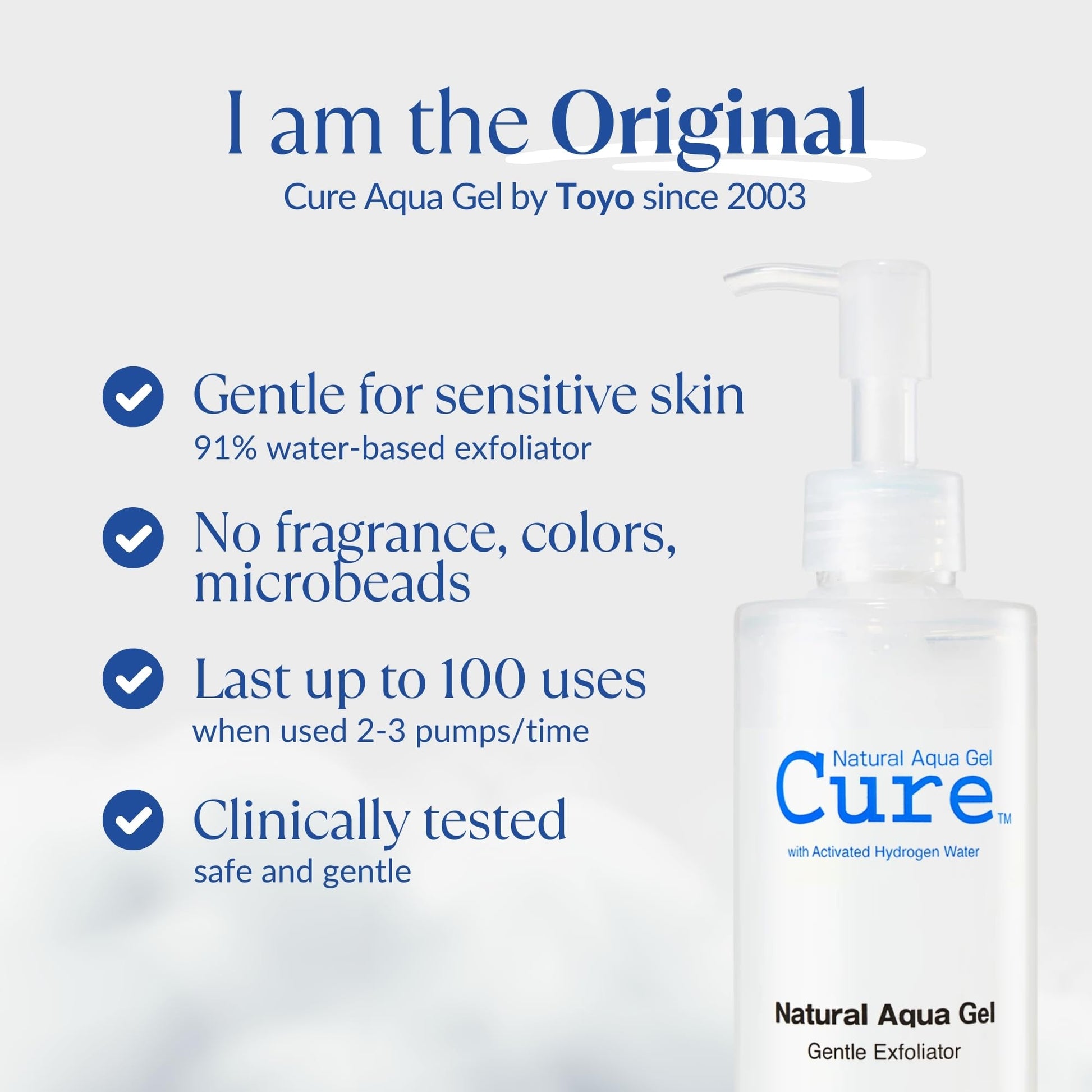Cure by Toyo | Aqua Gel Gentle Exfoliator | Clear and Softer Skin | Non-Abrasive Face and Body Cleanser | Sensitive Skin | Big Size 8.82oz - dailyvitalstore