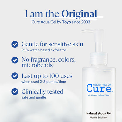 Cure by Toyo | Aqua Gel Gentle Exfoliator | Clear and Softer Skin | Non-Abrasive Face and Body Cleanser | Sensitive Skin | Big Size 8.82oz - dailyvitalstore