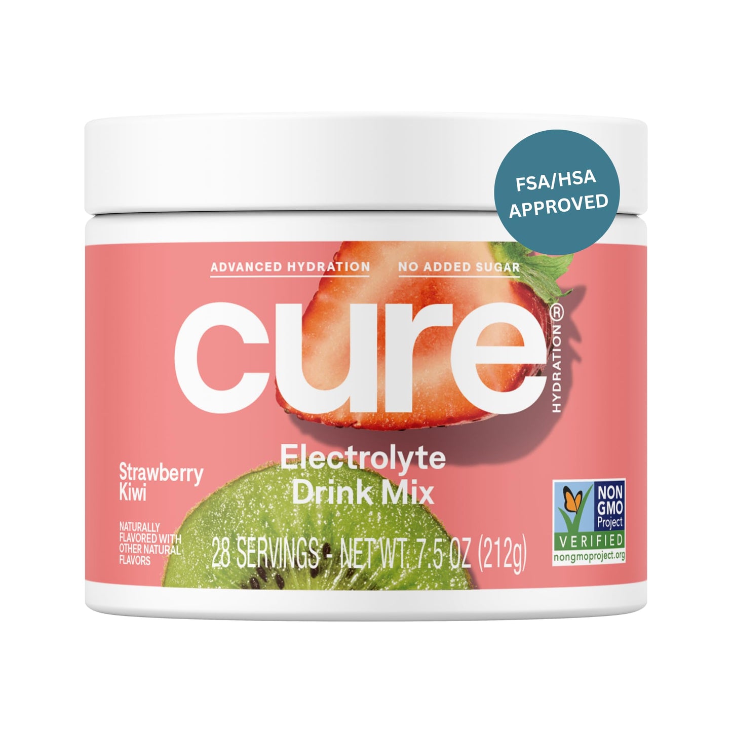 Cure Hydration | Plant-Based Electrolyte Drink Mix | No Added Sugar | FSA-HSA | Dehydration Relief Powder Made with Coconut Water | Non-GMO | Vegan | 28 Servings Jar - Strawberry Kiwi - dailyvitalstore
