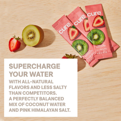 Cure Hydration | Plant-Based Electrolyte Drink Mix | No Added Sugar | FSA-HSA | Dehydration Relief Powder Made with Coconut Water | Non-GMO | Vegan | 28 Servings Jar - Strawberry Kiwi - dailyvitalstore