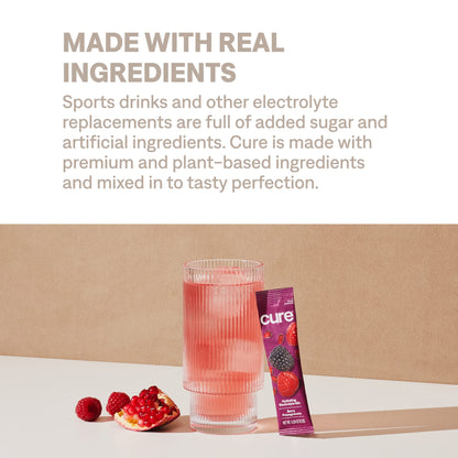 Cure Hydration | Plant-Based Electrolyte Drink Mix | No Added Sugar | FSA-HSA | Dehydration Relief Powder Made with Coconut Water | Non-GMO | Vegan - dailyvitalstore