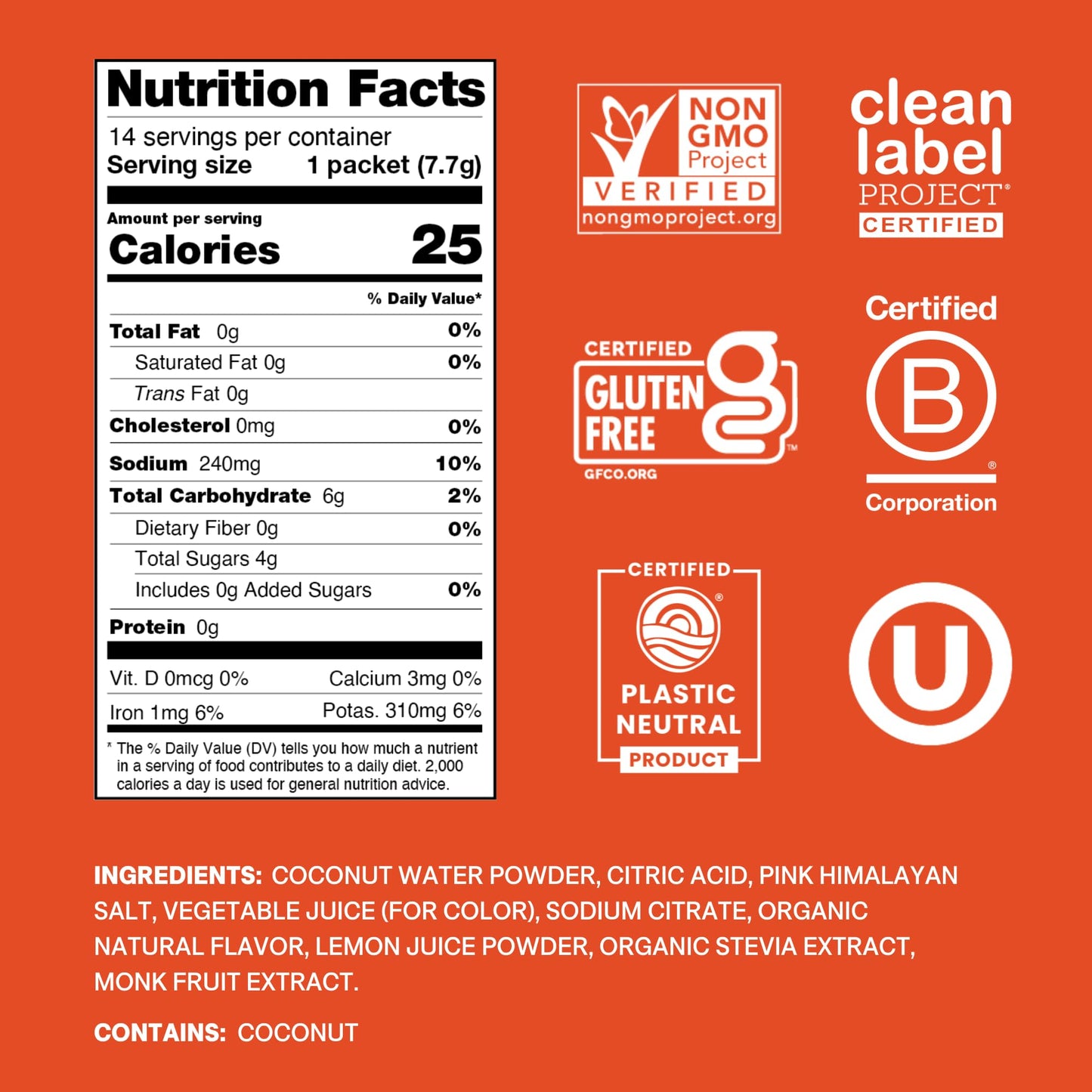 Cure Hydration | Plant-Based Electrolyte Drink Mix | No Added Sugar | FSA-HSA | Dehydration Relief Powder Made with Coconut Water | Non-GMO | Vegan | Pouch of 14 Packets - Blood Orange - dailyvitalstore