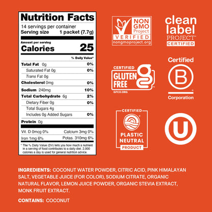 Cure Hydration | Plant-Based Electrolyte Drink Mix | No Added Sugar | FSA-HSA | Dehydration Relief Powder Made with Coconut Water | Non-GMO | Vegan | Pouch of 14 Packets - Blood Orange - dailyvitalstore