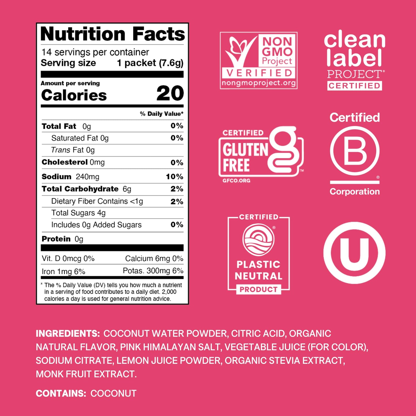 Cure Hydration | Plant-Based Electrolyte Drink Mix | No Added Sugar | FSA-HSA | Dehydration Relief Powder Made with Coconut Water | Non-GMO | Vegan | Pouch of 14 Packets - Tropical Punch - dailyvitalstore