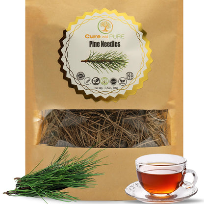 Cure Wid Pure Pine Needle Tea 3.5 Oz – 50 Cups Pine Tea – Wild Harvested from Pakistan in Eco-Friendly Resealable Pouch | Aromatic & Soothing Caffeine-Free Herbal Tea, Antioxidant & Immune Support - dailyvitalstore
