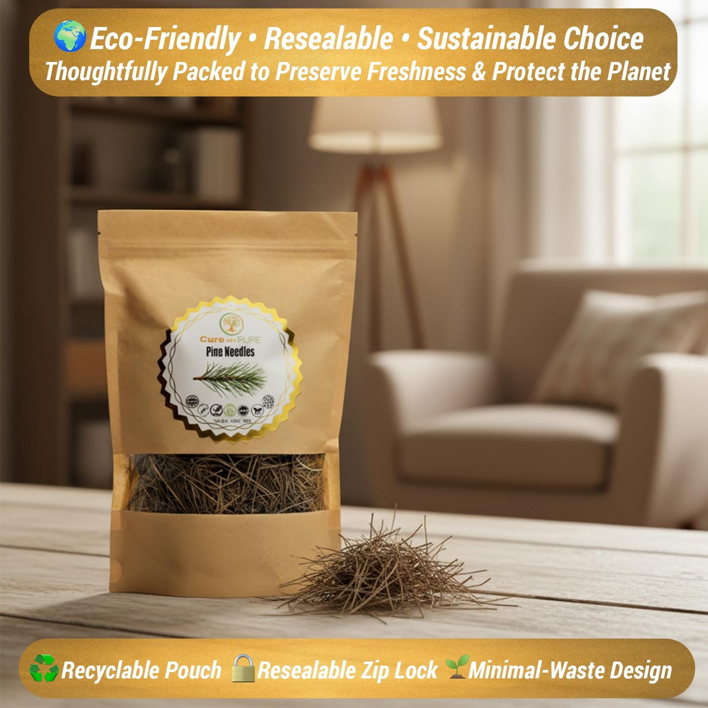 Cure Wid Pure Pine Needle Tea 3.5 Oz – 50 Cups Pine Tea – Wild Harvested from Pakistan in Eco-Friendly Resealable Pouch | Aromatic & Soothing Caffeine-Free Herbal Tea, Antioxidant & Immune Support - dailyvitalstore