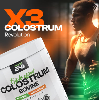 Cure24 Bovine Colostrum X3 Supplement Powder for Humans, 100% Pure Whole Natural Grass Fed Superfood, High IgG, Plus Probiotic - dailyvitalstore