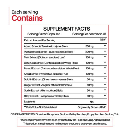 Cureayu Heart Tone Capsules | Natural Heart Health Supplement | Supports Healthy Cholesterol & Triglycerides Levels | with Arjuna, Pushkarmool + 8 Other Herbs | 90 Capsules - dailyvitalstore