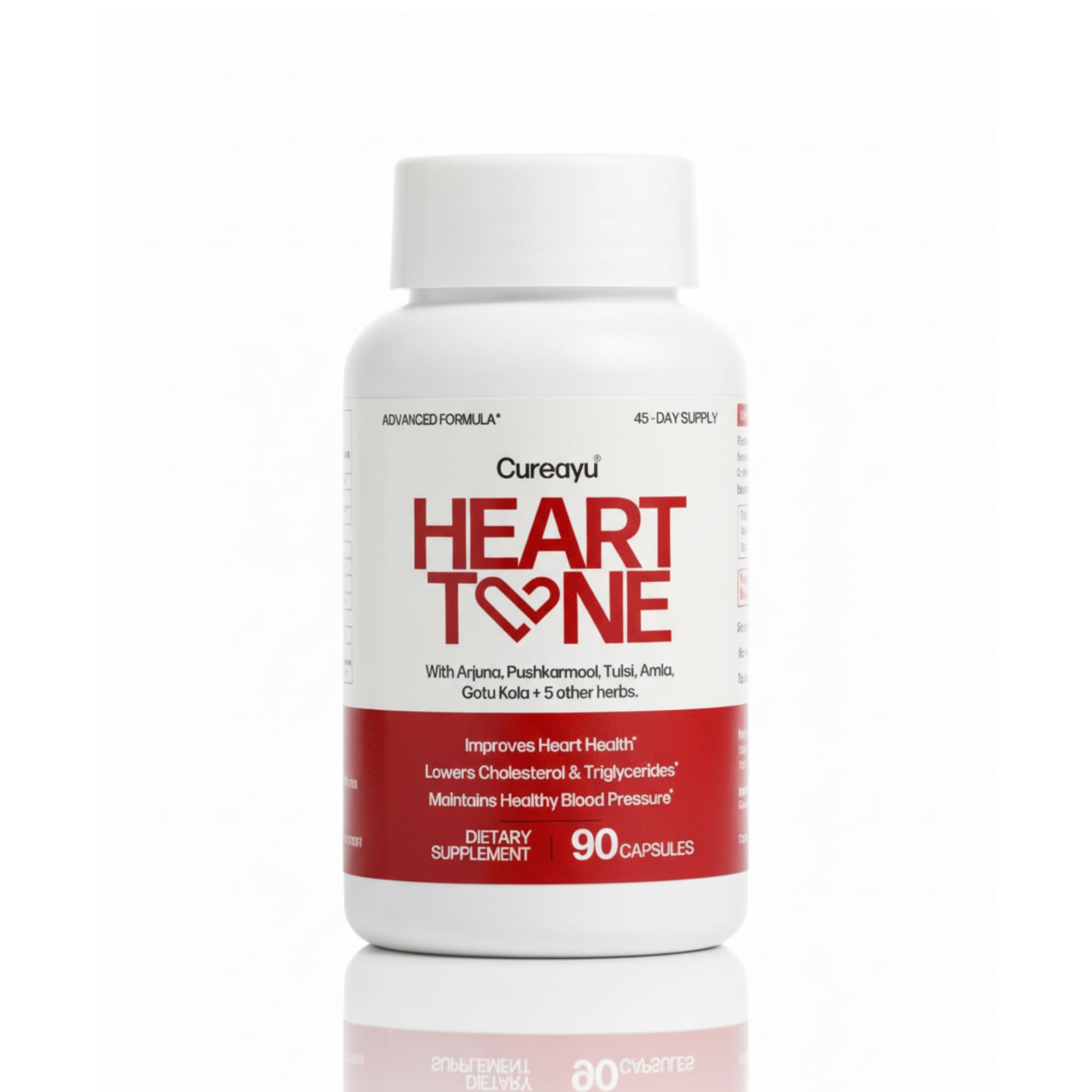 Cureayu Heart Tone Capsules | Natural Heart Health Supplement | Supports Healthy Cholesterol & Triglycerides Levels | with Arjuna, Pushkarmool + 8 Other Herbs | 90 Capsules - dailyvitalstore