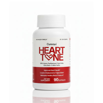 Cureayu Heart Tone Capsules | Natural Heart Health Supplement | Supports Healthy Cholesterol & Triglycerides Levels | with Arjuna, Pushkarmool + 8 Other Herbs | 90 Capsules - dailyvitalstore
