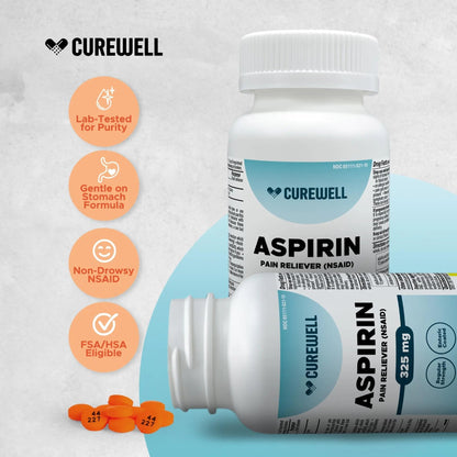 CUREWELL Enteric Coated Aspirin Tablets 325mg (1000 Count) NSAID Pain Reliever & Fever Reducer Coated Aspirin for Adults - Regular Strength for Headache Arthritis Menstrual & Muscle Pain - dailyvitalstore