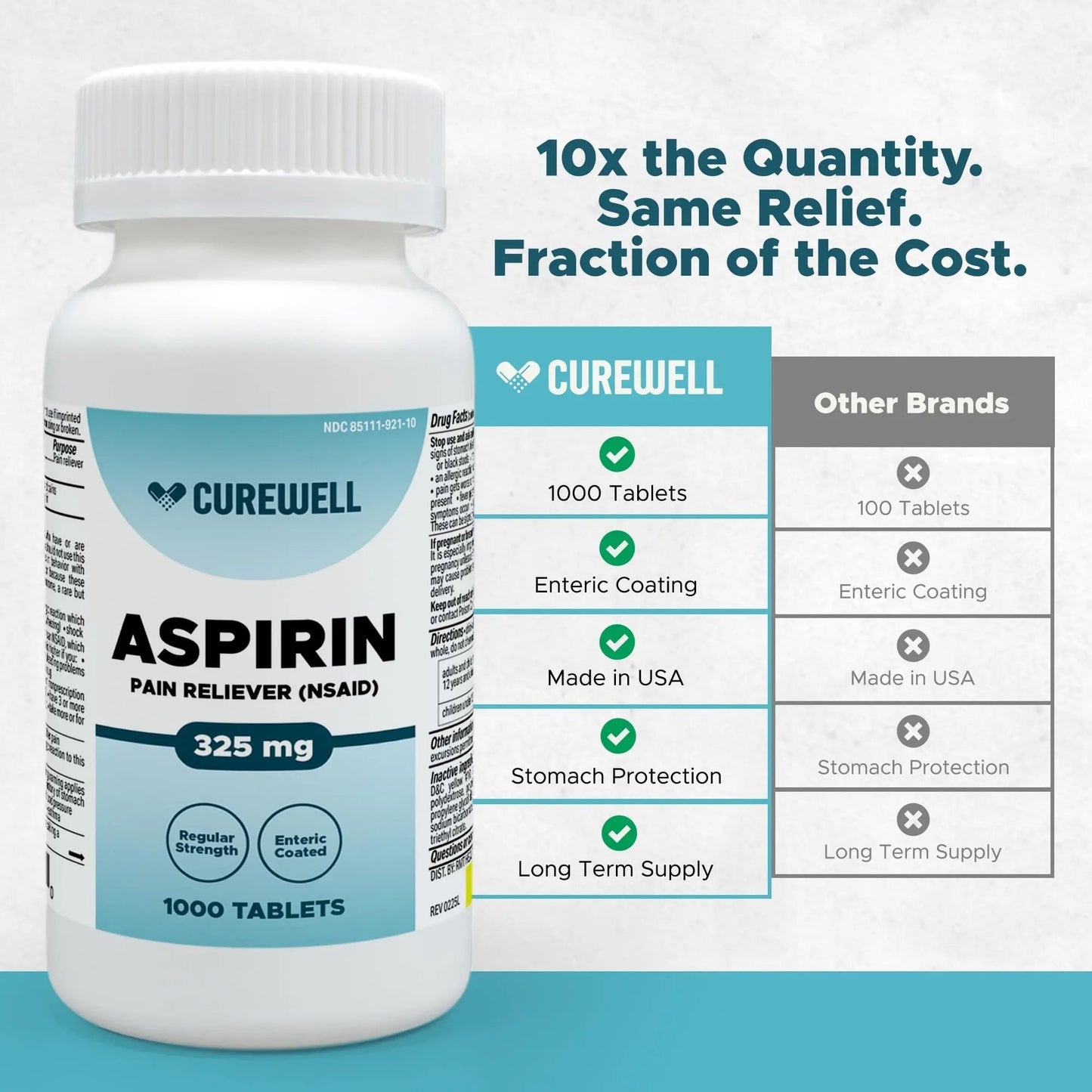CUREWELL Enteric Coated Aspirin Tablets 325mg (1000 Count) NSAID Pain Reliever & Fever Reducer Coated Aspirin for Adults - Regular Strength for Headache Arthritis Menstrual & Muscle Pain - dailyvitalstore