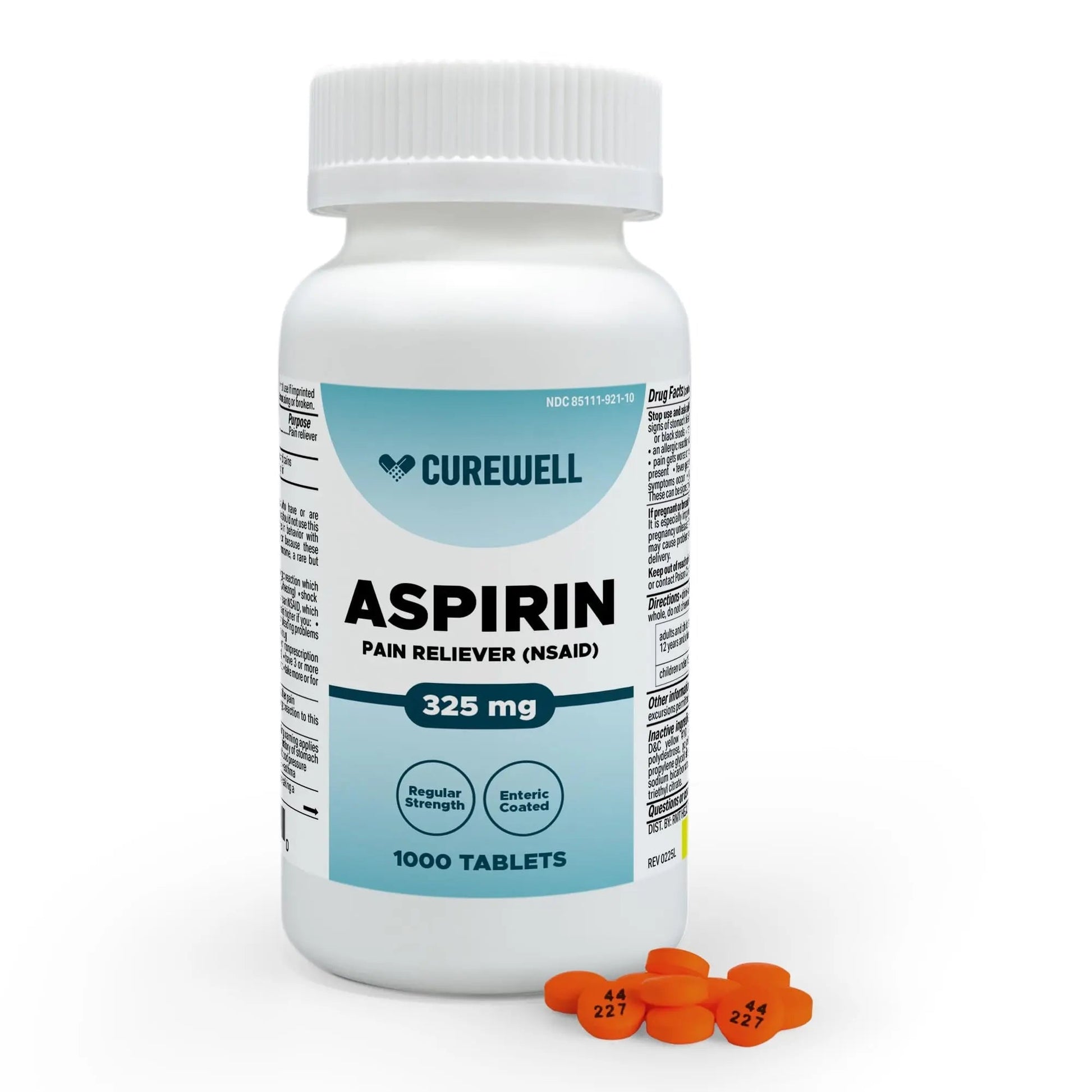 CUREWELL Enteric Coated Aspirin Tablets 325mg (1000 Count) NSAID Pain Reliever & Fever Reducer Coated Aspirin for Adults - Regular Strength for Headache Arthritis Menstrual & Muscle Pain - dailyvitalstore