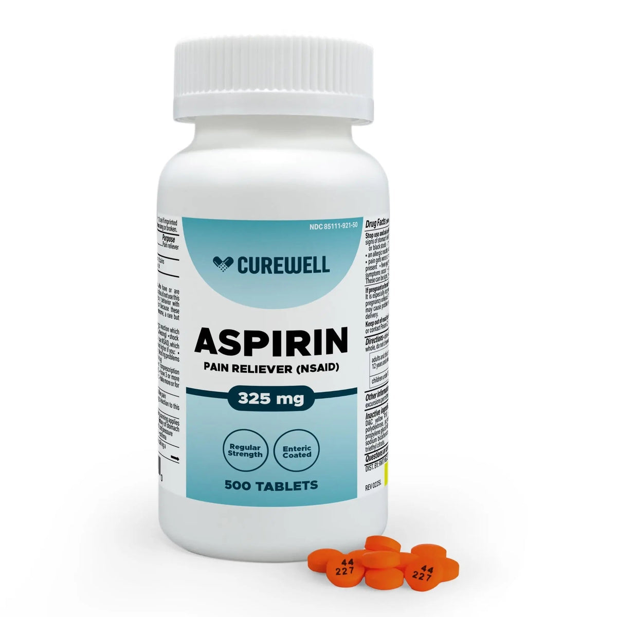 CUREWELL Enteric Coated Aspirin Tablets 325mg (500 Count) NSAID Pain Reliever & Fever Reducer Coated Aspirin for Adults - Regular Strength for Headache Arthritis Menstrual & Muscle Pain - dailyvitalstore