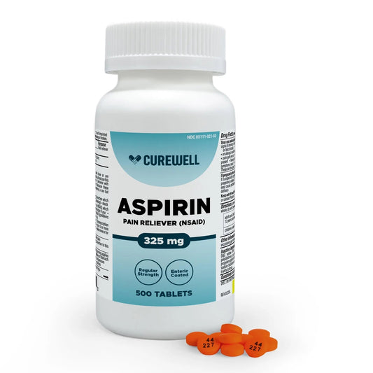 CUREWELL Enteric Coated Aspirin Tablets 325mg (500 Count) NSAID Pain Reliever & Fever Reducer Coated Aspirin for Adults - Regular Strength for Headache Arthritis Menstrual & Muscle Pain - dailyvitalstore