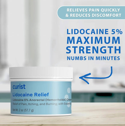 Curist 5% Lidocaine Cream Pain Relief - Numb Quickly & Effectively with 5% Lidocaine Numbing Cream for Anorectal Use - (1 Pack - 2 oz Jar) - dailyvitalstore