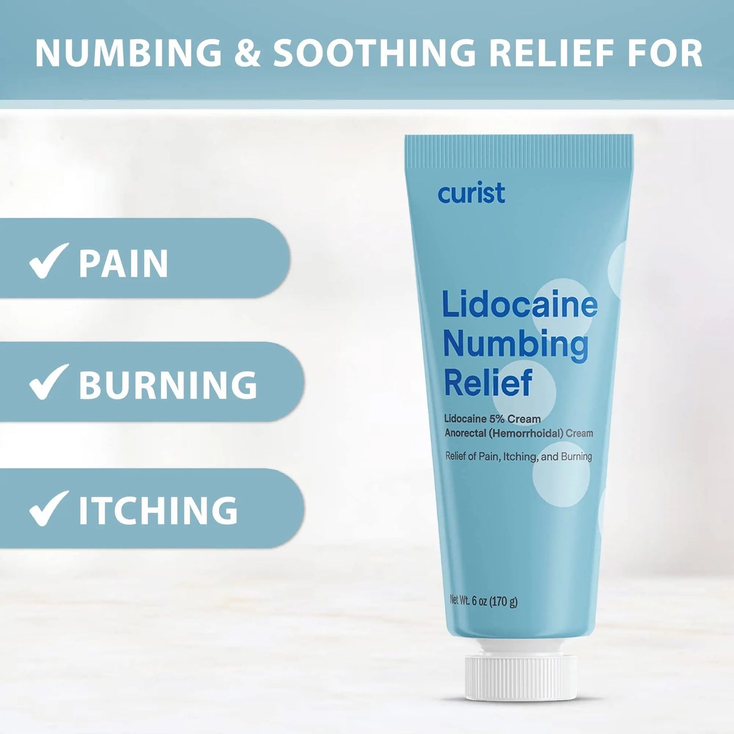 Curist 5% Lidocaine Numbing Cream - 6 oz (170 g) XL Tube - Soothing Numbing Cream for Temporary Discomfort, Itching, and Burning from Hemorrhoids Lidocaine 5% (1 Pack - 6 oz Tube) - dailyvitalstore
