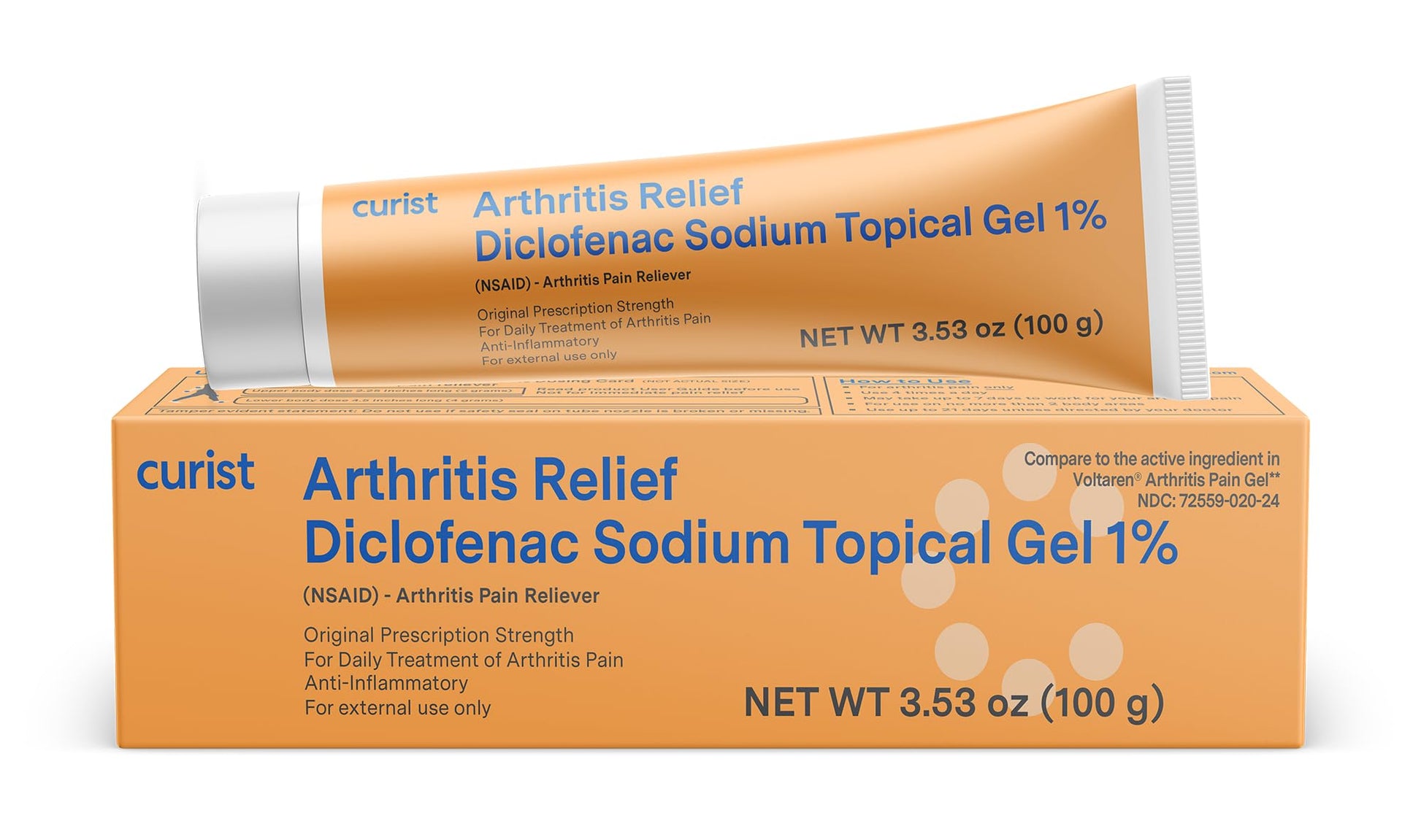 Curist Diclofenac Sodium Topical Gel 1 Percent 100g for Arthritis Pain - Joint Pain Relief for Hand Pain, Foot Pain, Knee Pain, Elbow Pain & Ankle Pain - 1% - 3.53oz - dailyvitalstore
