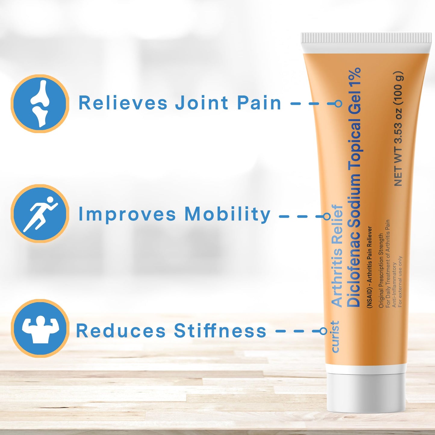 Curist Diclofenac Sodium Topical Gel 1 Percent 100g for Arthritis Pain - Joint Pain Relief for Hand Pain, Foot Pain, Knee Pain, Elbow Pain & Ankle Pain - 1% - 3.53oz - dailyvitalstore