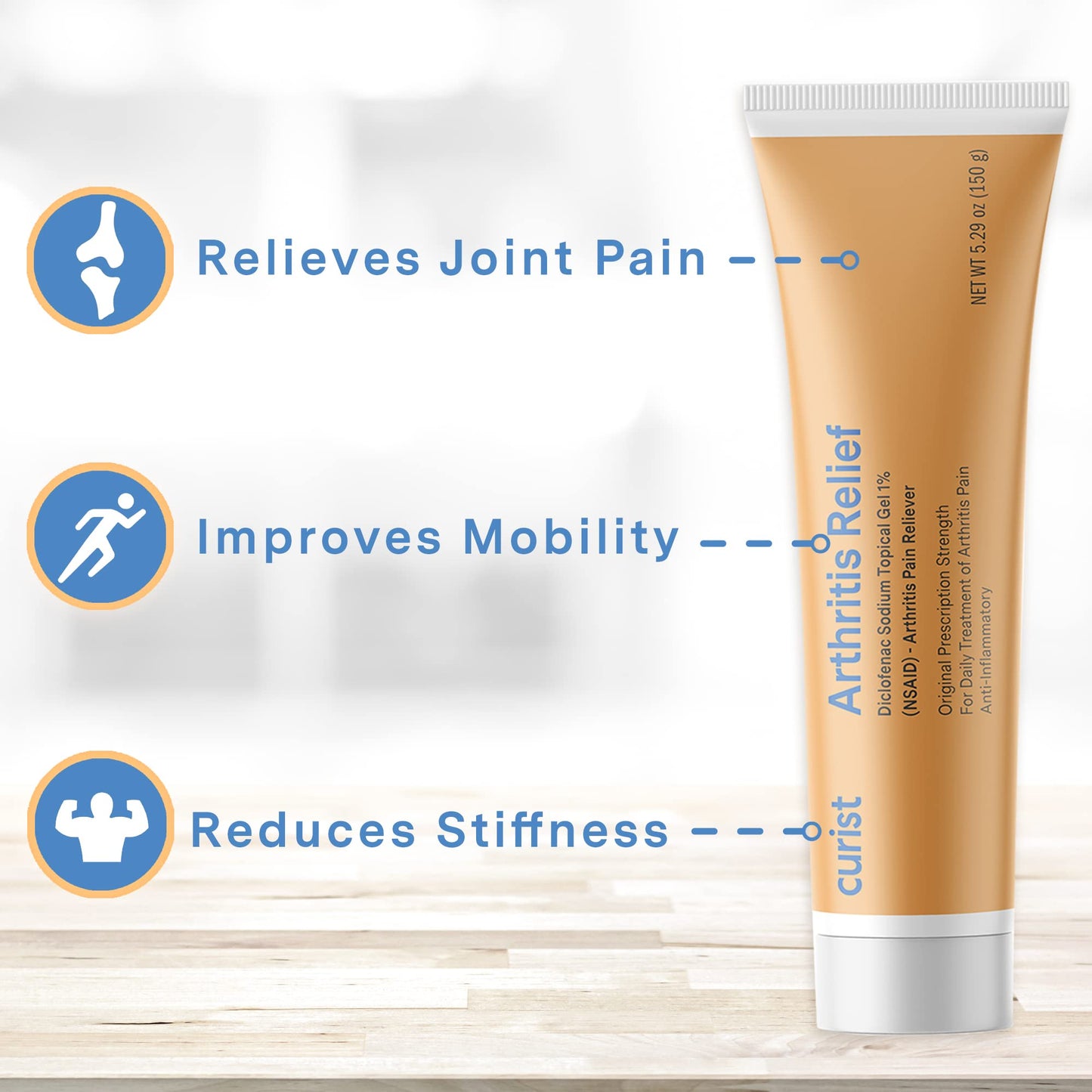 Curist Diclofenac Sodium Topical Gel 1 Percent 150g - Joint Pain Relief for Hand Pain, Foot, Knee Pain, Elbow, or Ankle Discomfort - 1% Gel - 2 Pack - dailyvitalstore