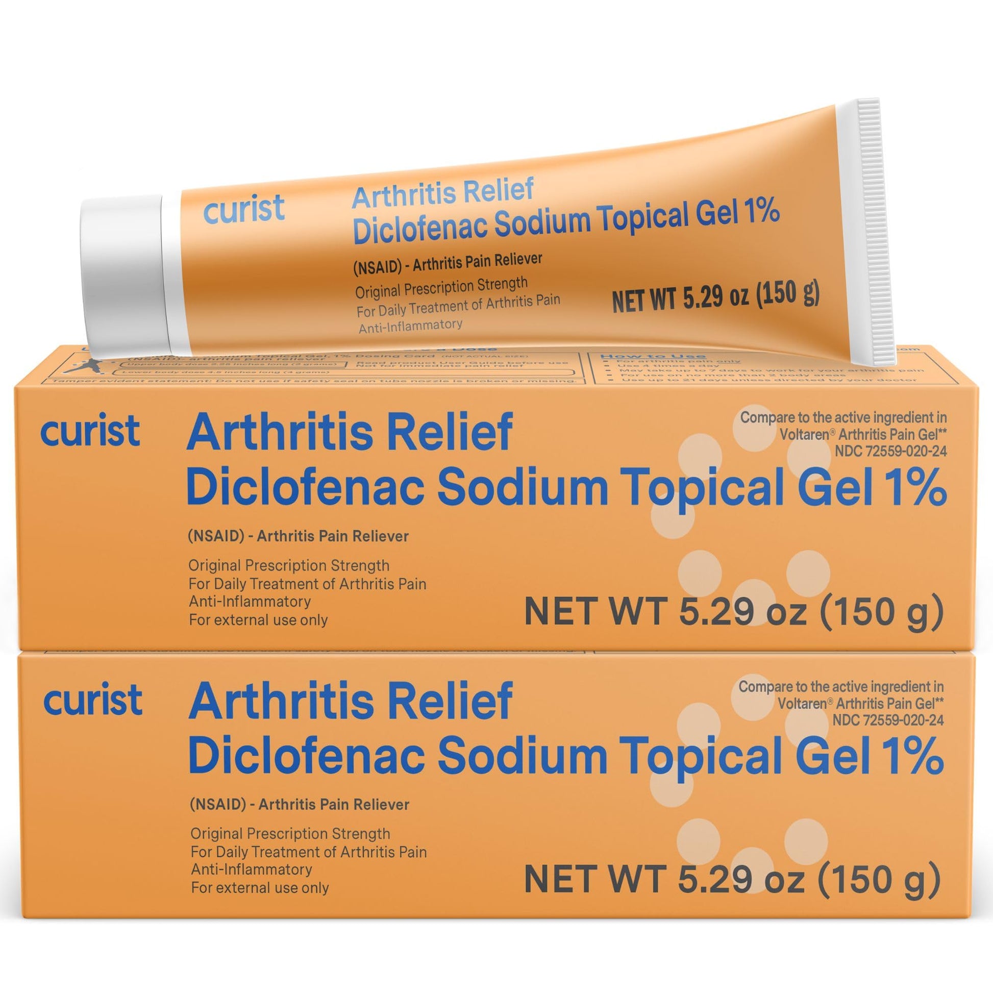 Curist Diclofenac Sodium Topical Gel 1 Percent 150g - Joint Pain Relief for Hand Pain, Foot, Knee Pain, Elbow, or Ankle Discomfort - 1% Gel - 2 Pack - dailyvitalstore