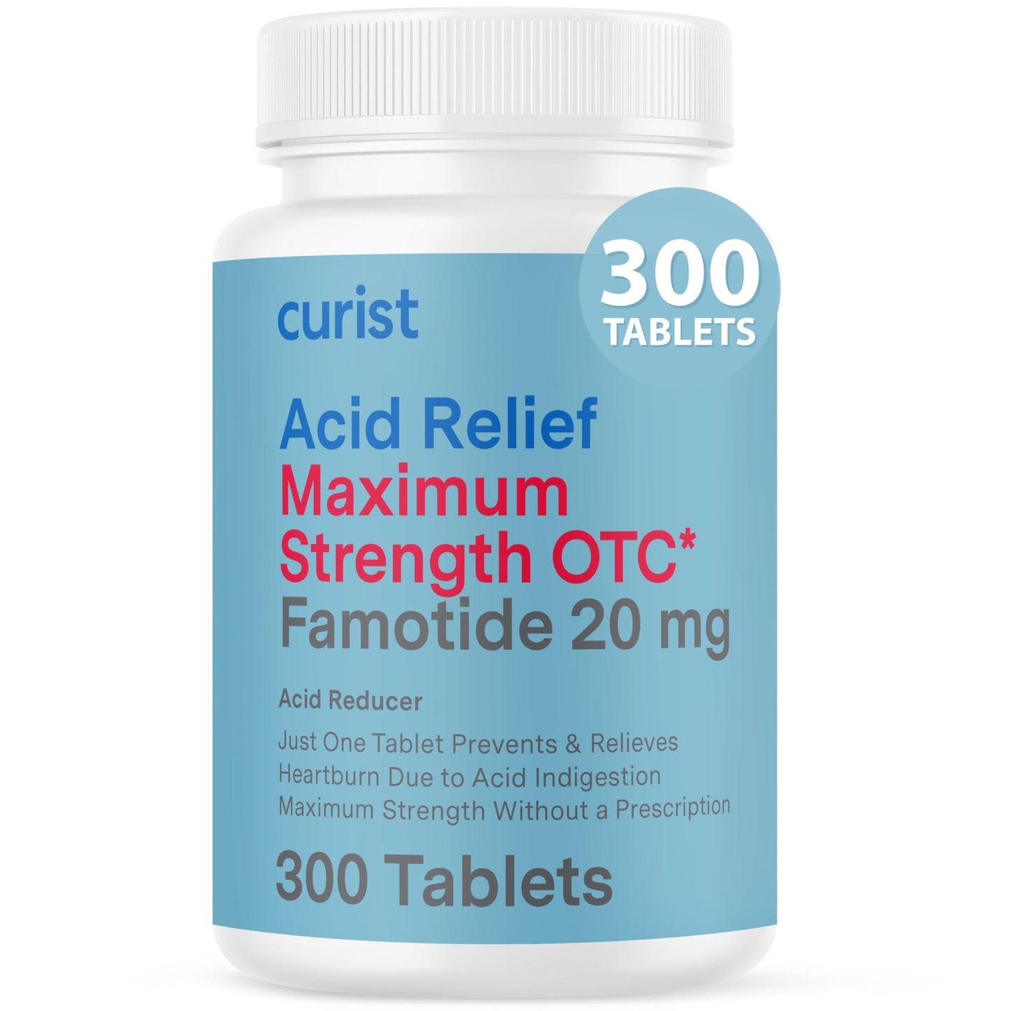 Curist Famotidine 20mg Bulk Pack (300 Count Tablets) Acid Reflux Medicine for Heartburn Relief - OTC Maximum Strength Stomach Acid Reducer - Anti Acid Relief Tablets for Indigestion Heartburn Relief - dailyvitalstore