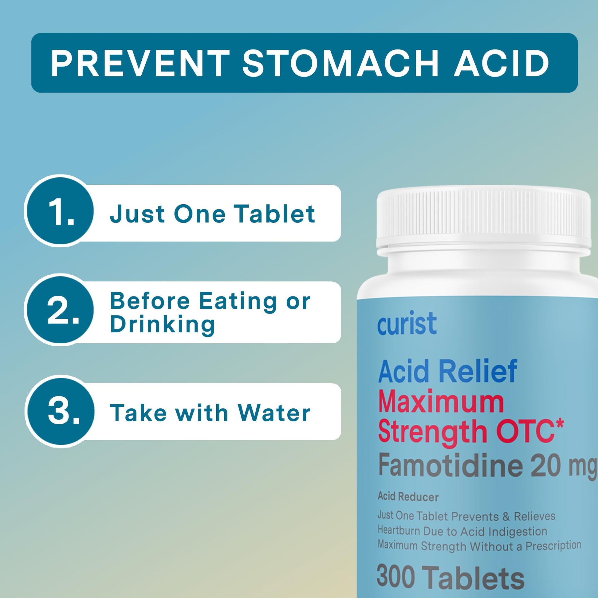 Curist Famotidine 20mg Bulk Pack (300 Count Tablets) Acid Reflux Medicine for Heartburn Relief - OTC Maximum Strength Stomach Acid Reducer - Anti Acid Relief Tablets for Indigestion Heartburn Relief - dailyvitalstore