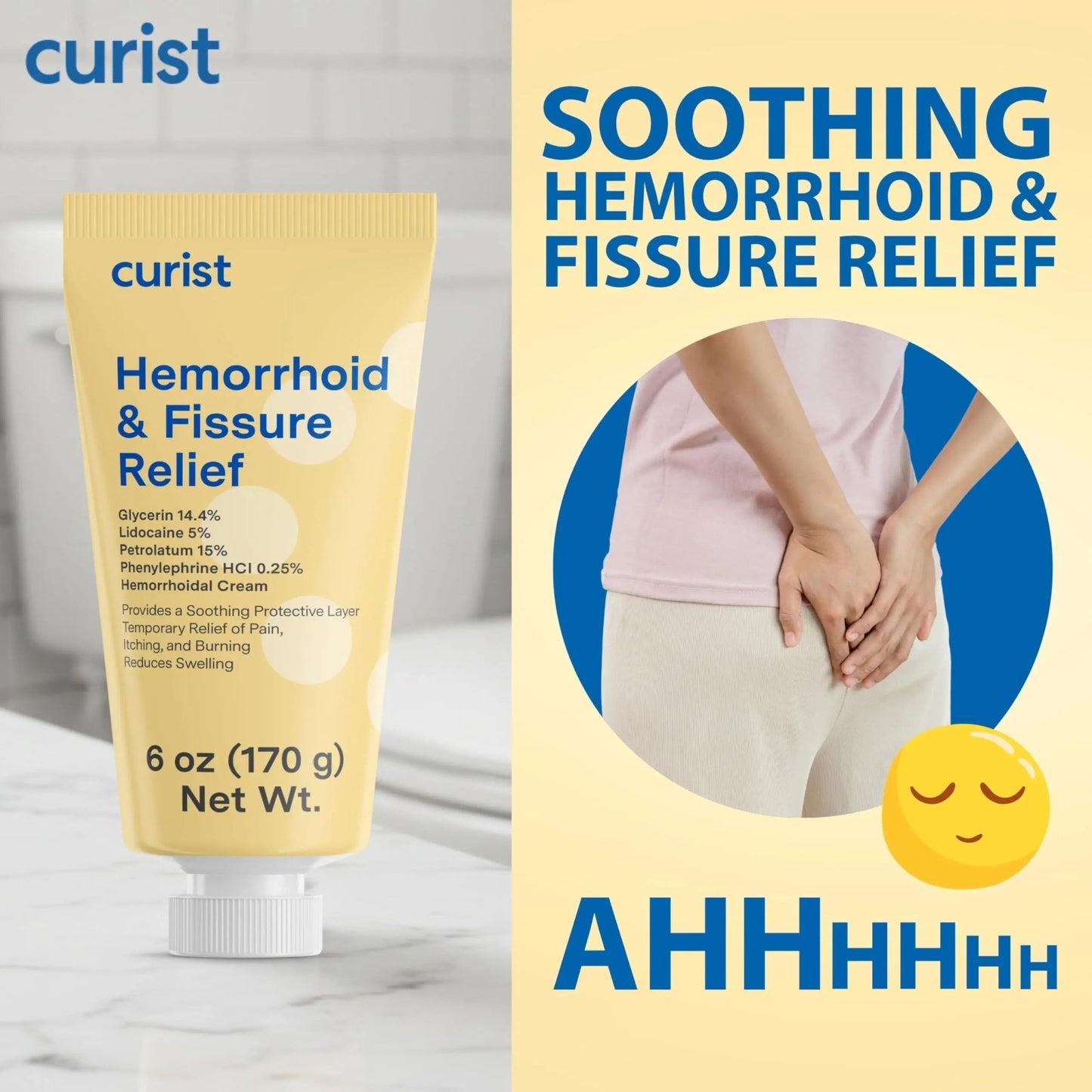 Curist Fissure and Hemorrhoid Cream with Lidocaine 5% and Phenylephrine HCl - Numbing Anal Fissure Cream Temporarily Shrinks Hemorrhoids - Reduces Itching, Swelling, & Burning - Huge Tube - 6oz - dailyvitalstore