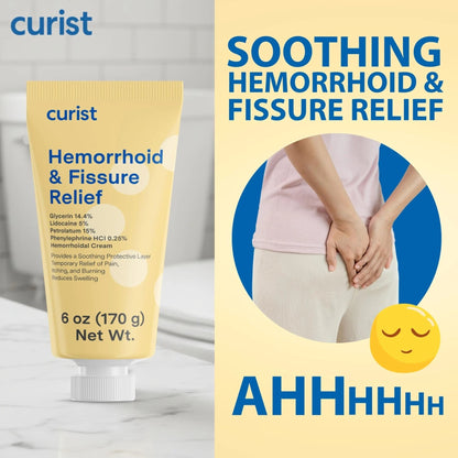 Curist Fissure and Hemorrhoid Cream with Lidocaine 5% and Phenylephrine HCl - Numbing Anal Fissure Cream Temporarily Shrinks Hemorrhoids - Reduces Itching, Swelling, & Burning - Huge Tube - 6oz - dailyvitalstore