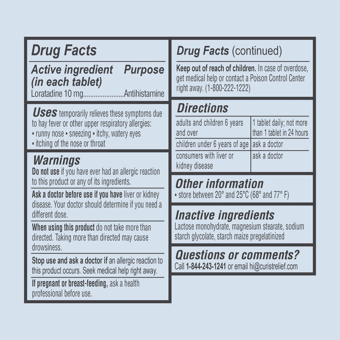 Curist Loratadine 10mg 365 Count - All Day Non Drowsy Allergy Medicine - 24 Hour Antihistamine Tablets for Runny Nose, Itchy Eyes, & Sneezing - Indoor & Outdoor Allergy Medicine for Adults - dailyvitalstore