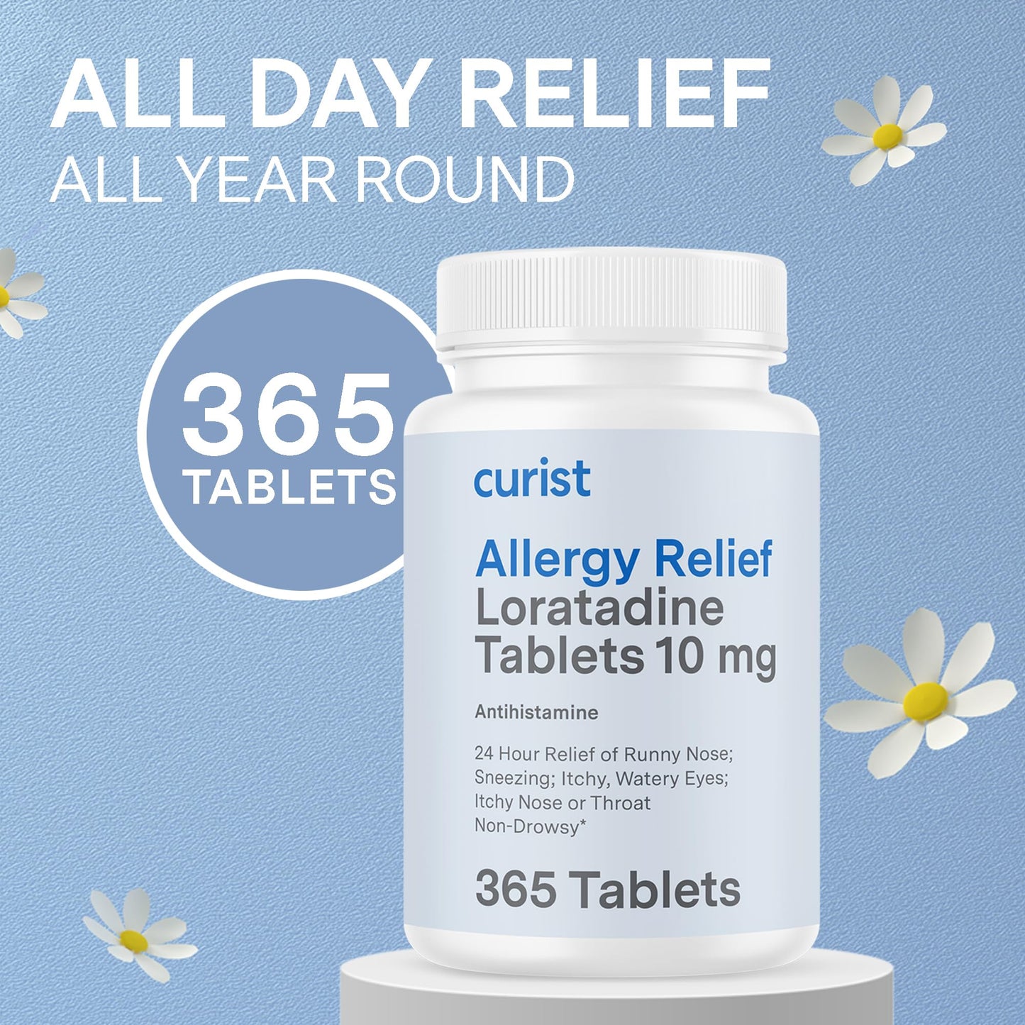 Curist Loratadine 10mg 365 Count - All Day Non Drowsy Allergy Medicine - 24 Hour Antihistamine Tablets for Runny Nose, Itchy Eyes, & Sneezing - Indoor & Outdoor Allergy Medicine for Adults - dailyvitalstore