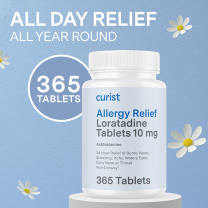 Curist Loratadine 10mg 365 Count - All Day Non Drowsy Allergy Medicine - 24 Hour Antihistamine Tablets for Runny Nose, Itchy Eyes, & Sneezing - Indoor & Outdoor Allergy Medicine for Adults - dailyvitalstore
