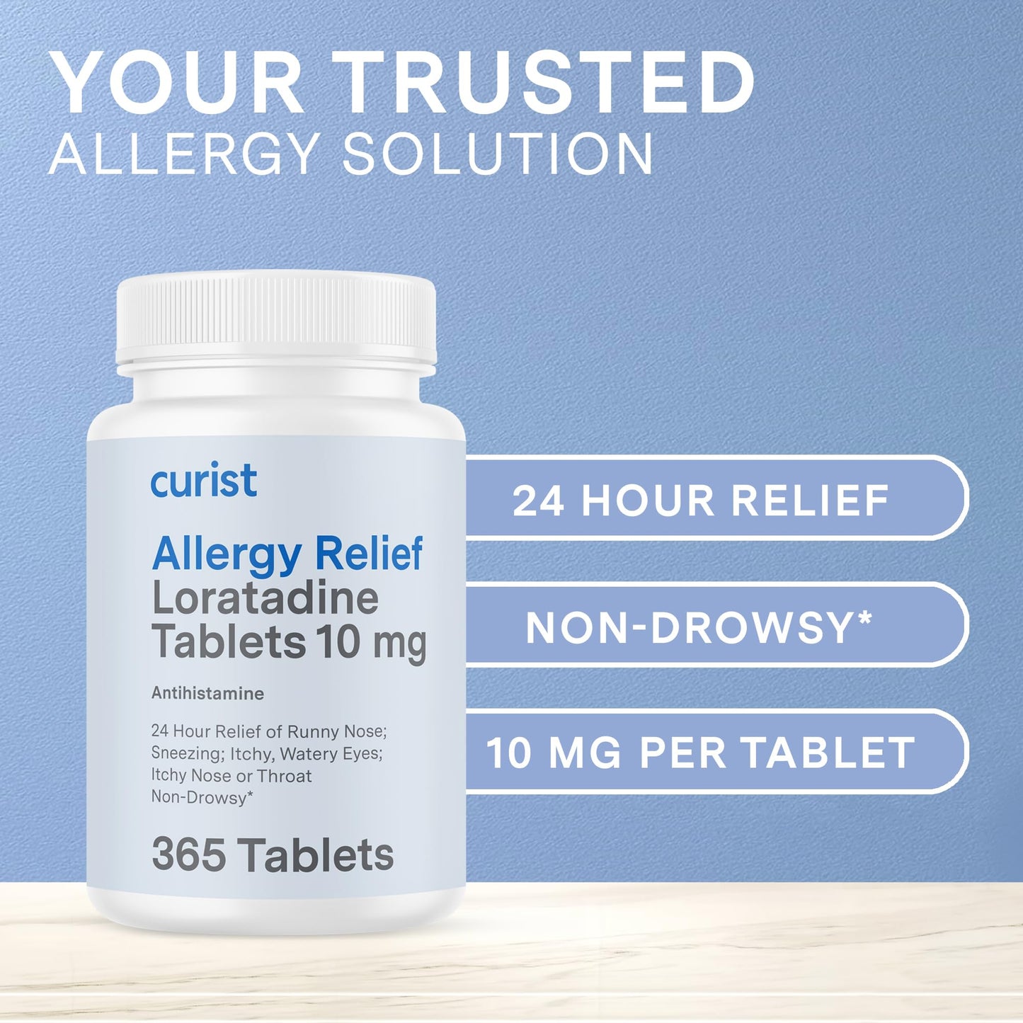 Curist Loratadine 10mg 365 Count - All Day Non Drowsy Allergy Medicine - 24 Hour Antihistamine Tablets for Runny Nose, Itchy Eyes, & Sneezing - Indoor & Outdoor Allergy Medicine for Adults - dailyvitalstore