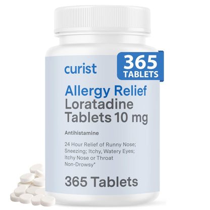 Curist Loratadine 10mg 365 Count - All Day Non Drowsy Allergy Medicine - 24 Hour Antihistamine Tablets for Runny Nose, Itchy Eyes, & Sneezing - Indoor & Outdoor Allergy Medicine for Adults - dailyvitalstore