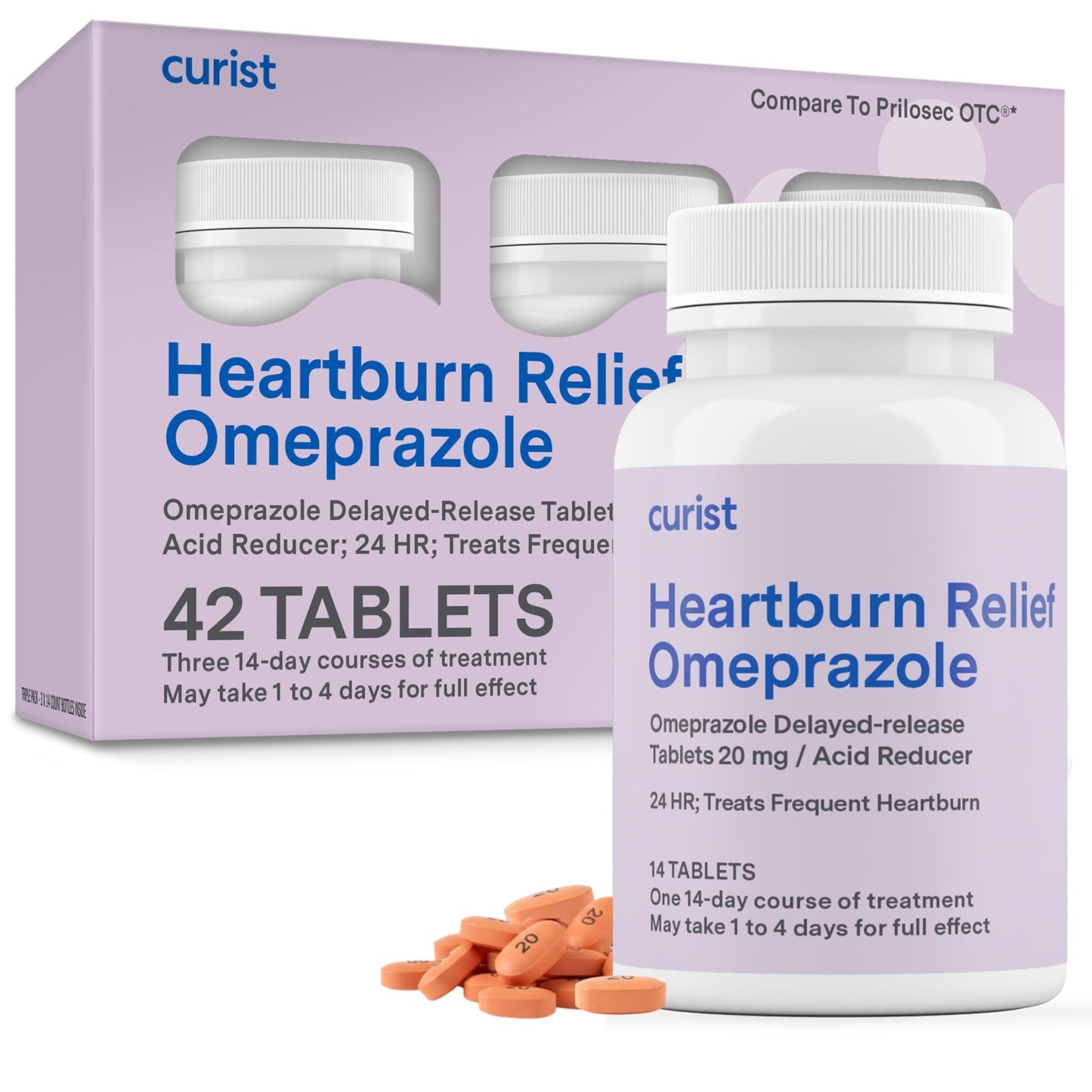 Curist Omeprazole 20mg Tablets - 42 Count Delayed-Release Tablets - Acid Reflux Medicine for Heartburn Relief - dailyvitalstore