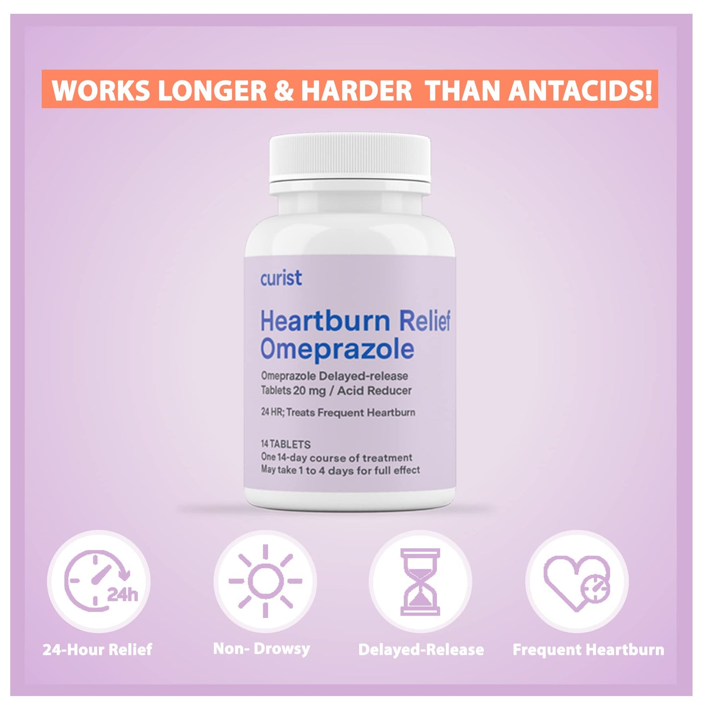 Curist Omeprazole 20mg Tablets Bulk Pack - 84Count Delayed-Release Tablets - Acid Reflux Medicine for Heartburn Relief (2 Pack of 42 Tablets - 84 Total) - dailyvitalstore