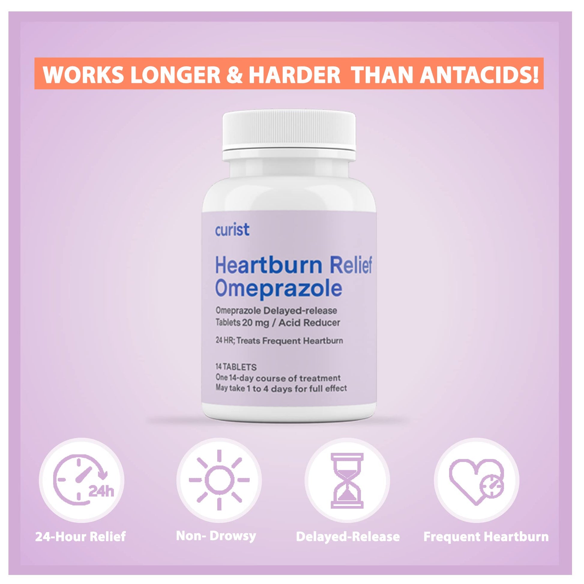 Curist Omeprazole 20mg Tablets Bulk Pack - 84Count Delayed-Release Tablets - Acid Reflux Medicine for Heartburn Relief (2 Pack of 42 Tablets - 84 Total) - dailyvitalstore