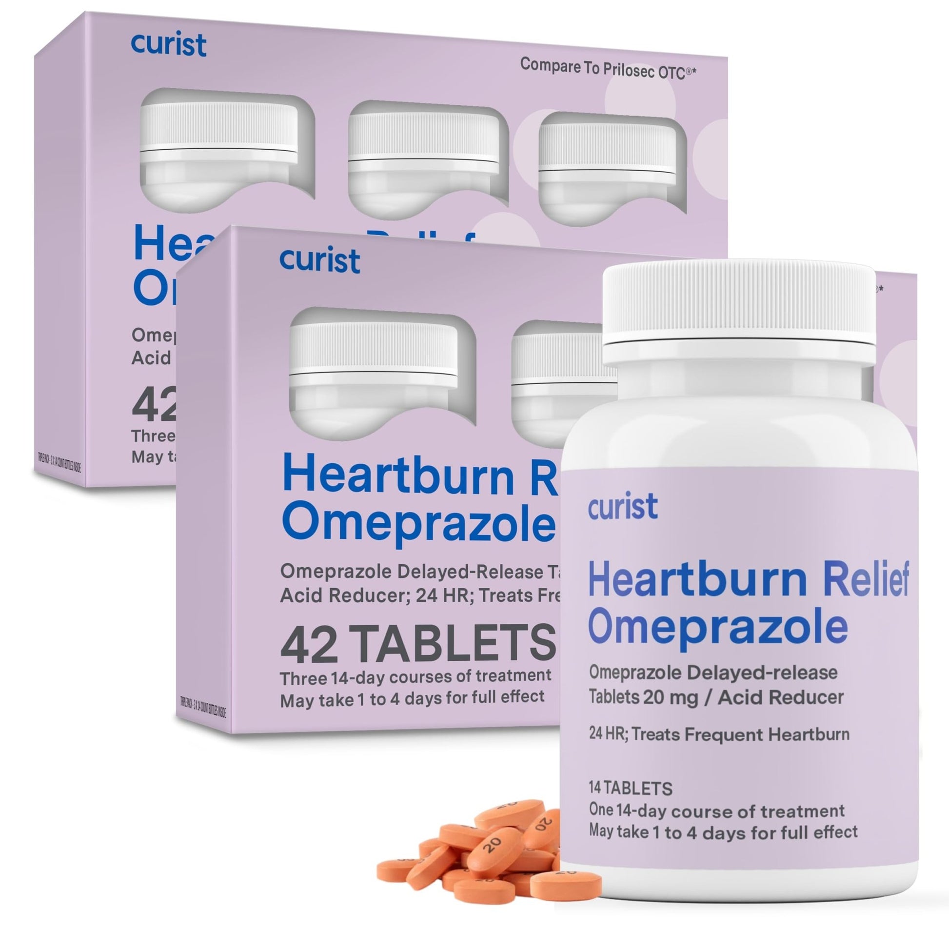 Curist Omeprazole 20mg Tablets Bulk Pack - 84Count Delayed-Release Tablets - Acid Reflux Medicine for Heartburn Relief (2 Pack of 42 Tablets - 84 Total) - dailyvitalstore