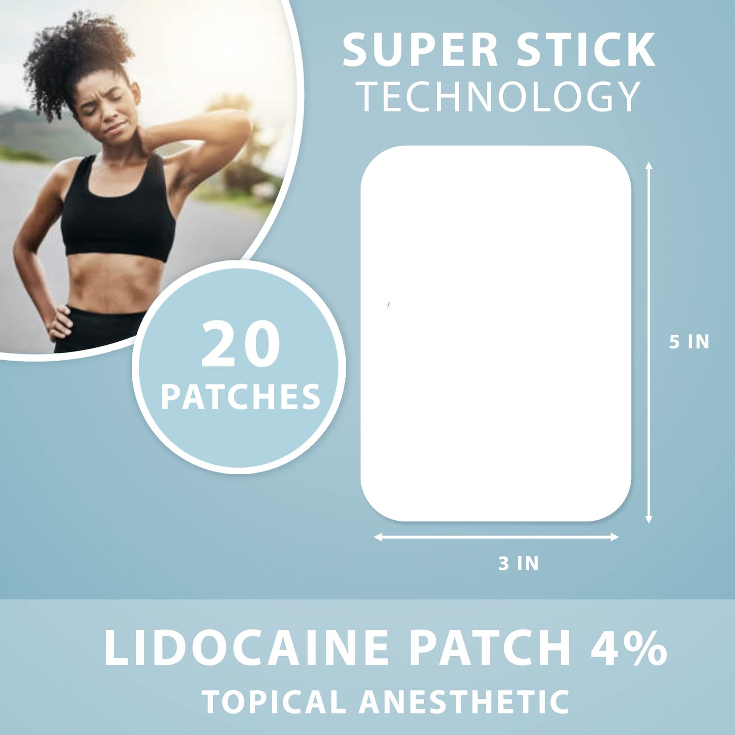 Curist Super Stick Lidocaine Patches Topical Pain Relief - Long Lasting Adhesive for Back Relief, Neck Relief, Sore Muscle Relief (20 Patches -1 Pack - 3x5 Lidocaine 4% Patches) - dailyvitalstore