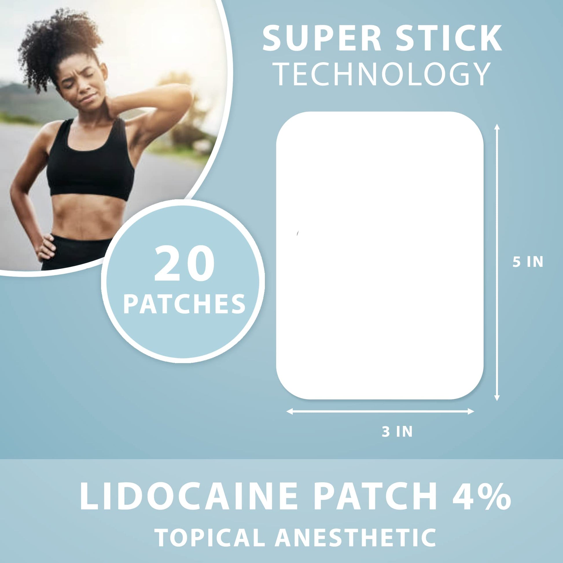 Curist Super Stick Lidocaine Patches Topical Pain Relief - Long Lasting Adhesive for Back Relief, Neck Relief, Sore Muscle Relief (20 Patches -1 Pack - 3x5 Lidocaine 4% Patches) - dailyvitalstore