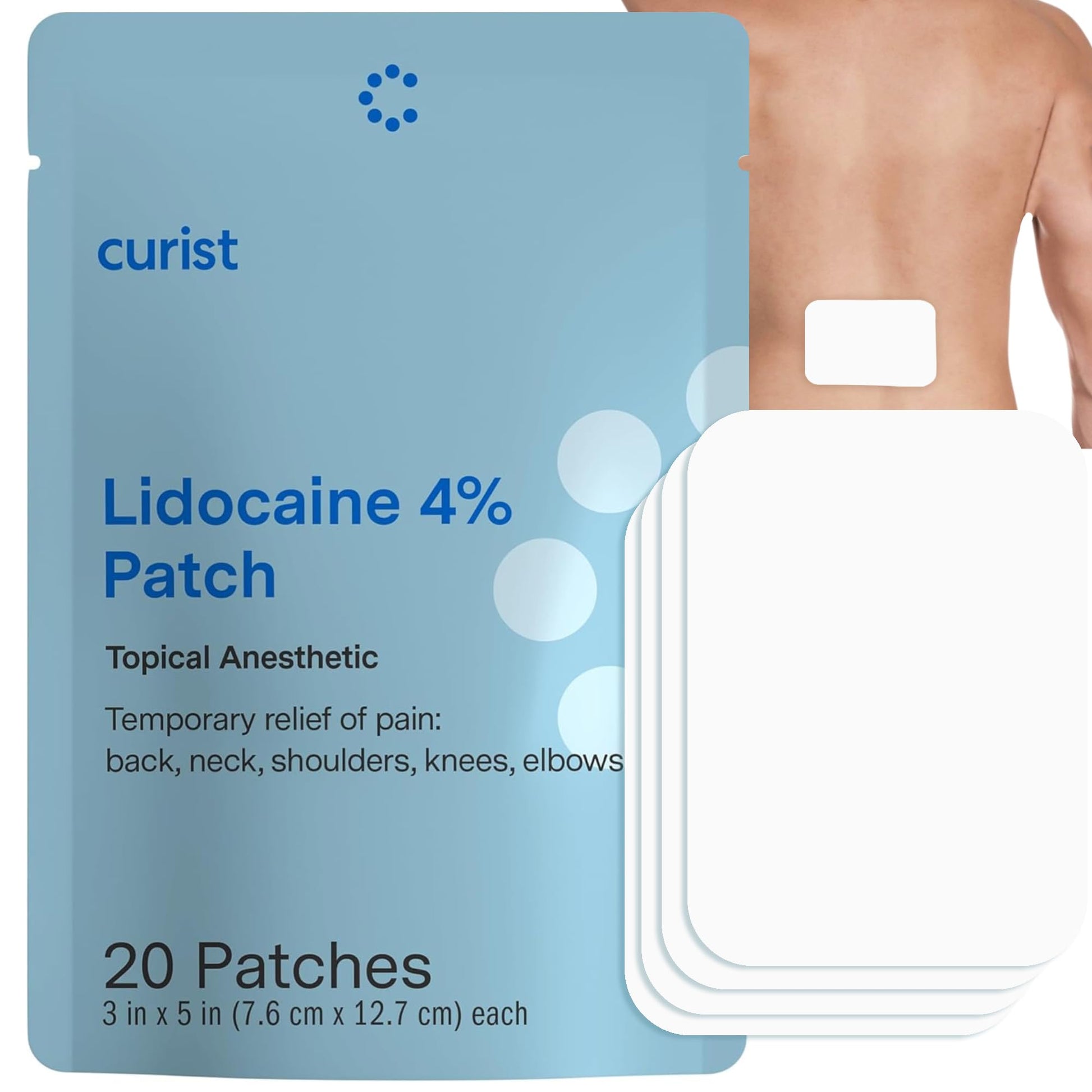 Curist Super Stick Lidocaine Patches Topical Pain Relief - Long Lasting Adhesive for Back Relief, Neck Relief, Sore Muscle Relief (20 Patches -1 Pack - 3x5 Lidocaine 4% Patches) - dailyvitalstore