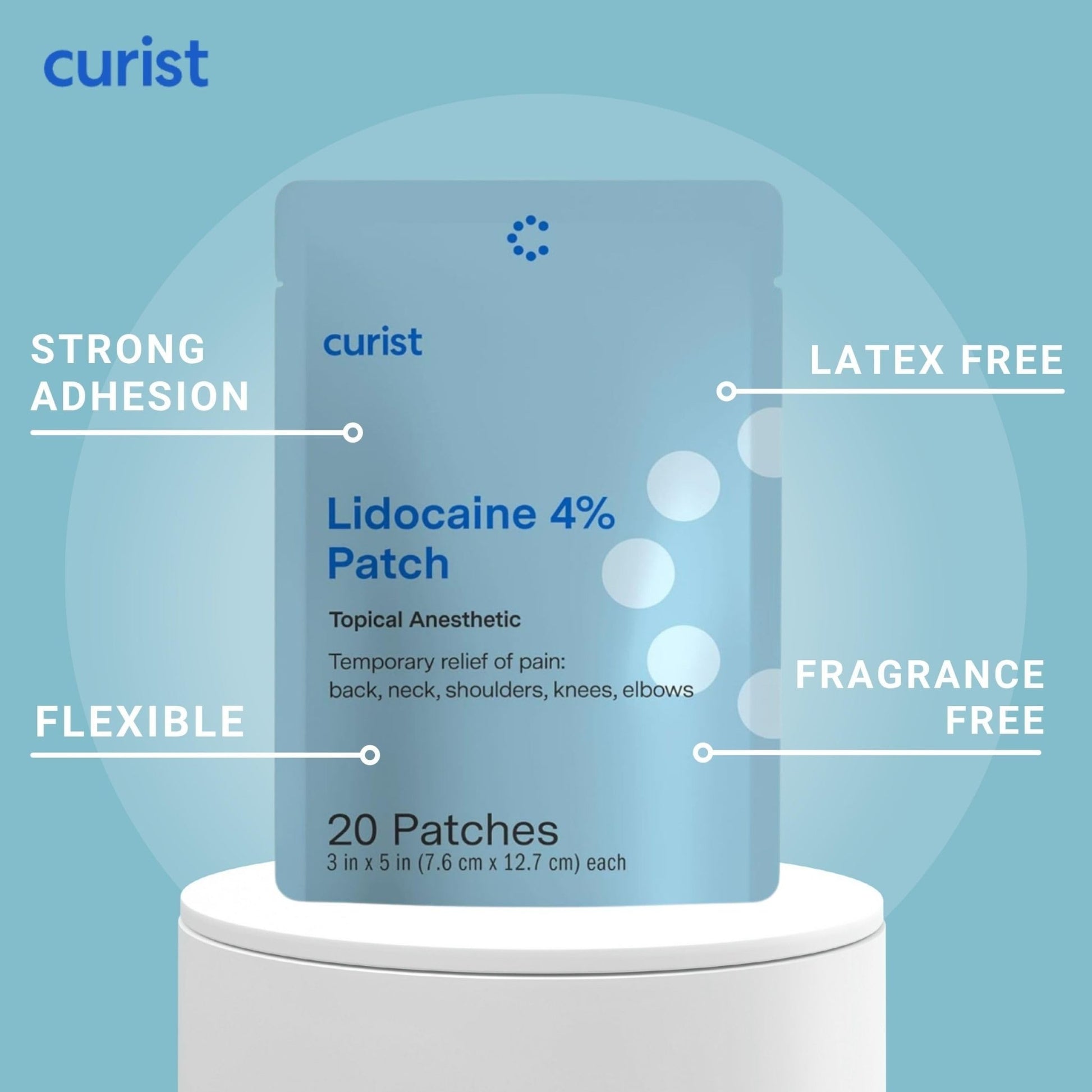 Curist Super Stick Lidocaine Patches Topical Pain Relief - Long Lasting Adhesive for Back Relief, Neck Relief, Sore Muscle Relief (20 Patches -1 Pack - 3x5 Lidocaine 4% Patches) - dailyvitalstore