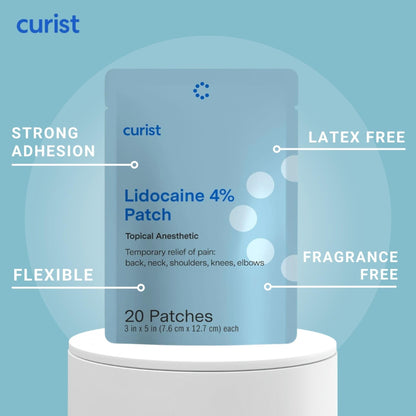 Curist Super Stick Lidocaine Patches Topical Pain Relief - Long Lasting Adhesive for Back Relief, Neck Relief, Sore Muscle Relief (20 Patches -1 Pack - 3x5 Lidocaine 4% Patches) - dailyvitalstore