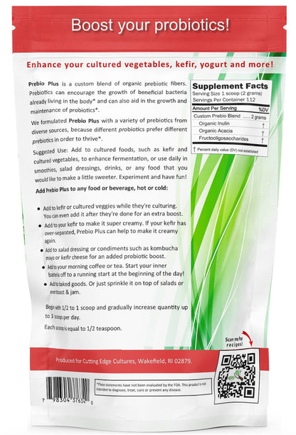 Cutting Edge Cultures Prebio Plus Prebiotic Fiber Powder Best Custom Blend of Organic Prebiotic Fibers Dietary Supplement 8 oz - dailyvitalstore