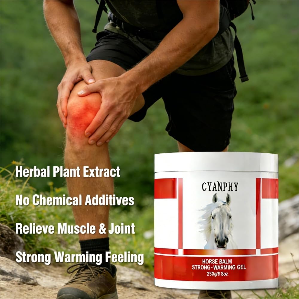 CYANPHY 250g Unisex Adult Extra Strong Horse Balm Joint Massage Cream with Fresh Scent for Muscle & Joint Massage Body for Warming Massage Gel for Hands, Feet, Legs, Knees, Waist for People - dailyvitalstore