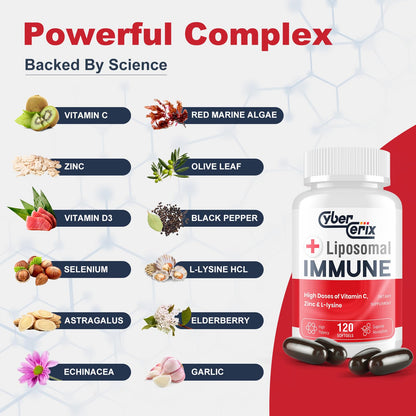 CyberCerix Advanced Liposomal Immune Supplement, Complex with L-Lysine 1,500mg, Vitamins, Minerals & Herbal Extracts, Comprehensive Daily Wellness Blend for Men & Women - 120 Capsules - dailyvitalstore