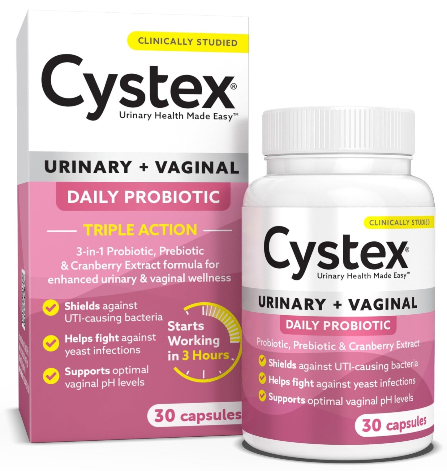 Cystex 3-in-1 Urinary Tract Probiotic for Women - Fast-Acting UTI & Yeast Infection Support with Prebiotics, Probiotics, & Cranberry - Supports Vaginal pH & Flora Balance - 30 Capsules - dailyvitalstore