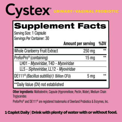 Cystex 3-in-1 Urinary Tract Probiotic for Women - Fast-Acting UTI & Yeast Infection Support with Prebiotics, Probiotics, & Cranberry - Supports Vaginal pH & Flora Balance - 30 Capsules - dailyvitalstore