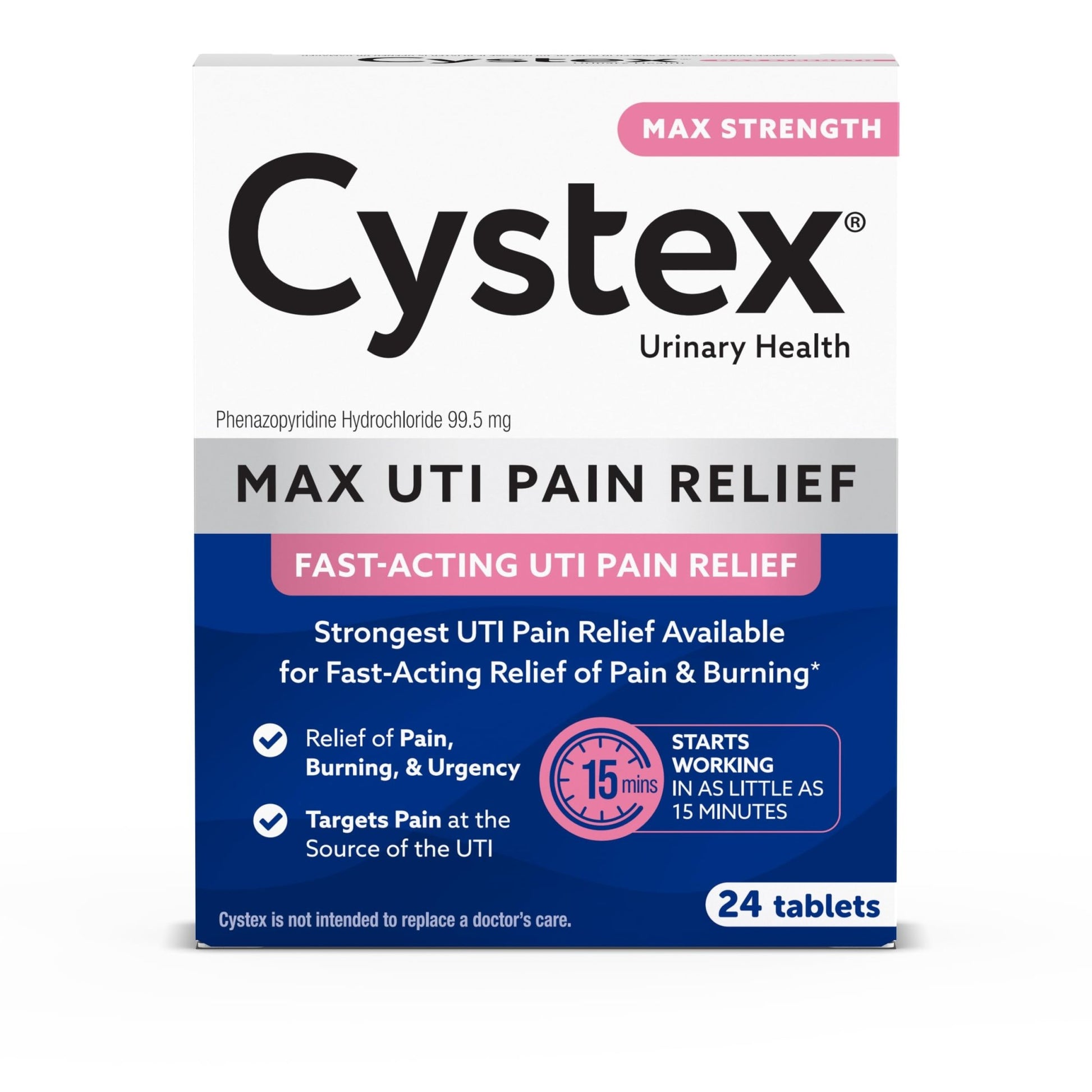 Cystex Maximum-Strength UTI Pain Relief Tablets - 99.5 mg Phenazopyridine HCl for Fast Relief of Burning, Urgency, & Bladder Discomfort - Non-Staining, Fast-Acting Formula - 24-Count - dailyvitalstore