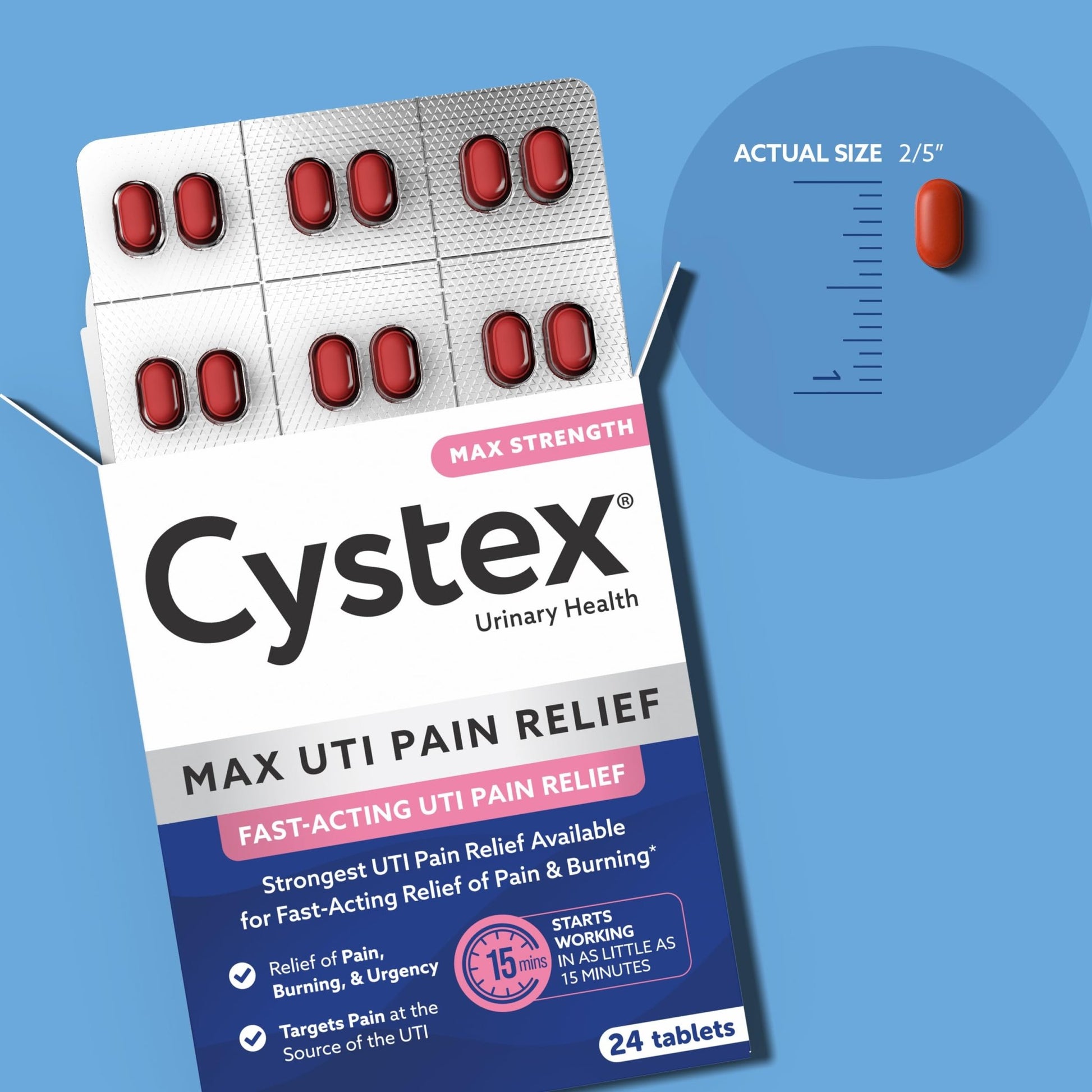 Cystex Maximum-Strength UTI Pain Relief Tablets - 99.5 mg Phenazopyridine HCl for Fast Relief of Burning, Urgency, & Bladder Discomfort - Non-Staining, Fast-Acting Formula - 24-Count - dailyvitalstore